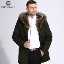 City Class Winter Fur Jacket Men Removable Raccoon Hood  Long Parka Mens Casual Jackets and Coats Cotton Fabric Camel Wool 17843